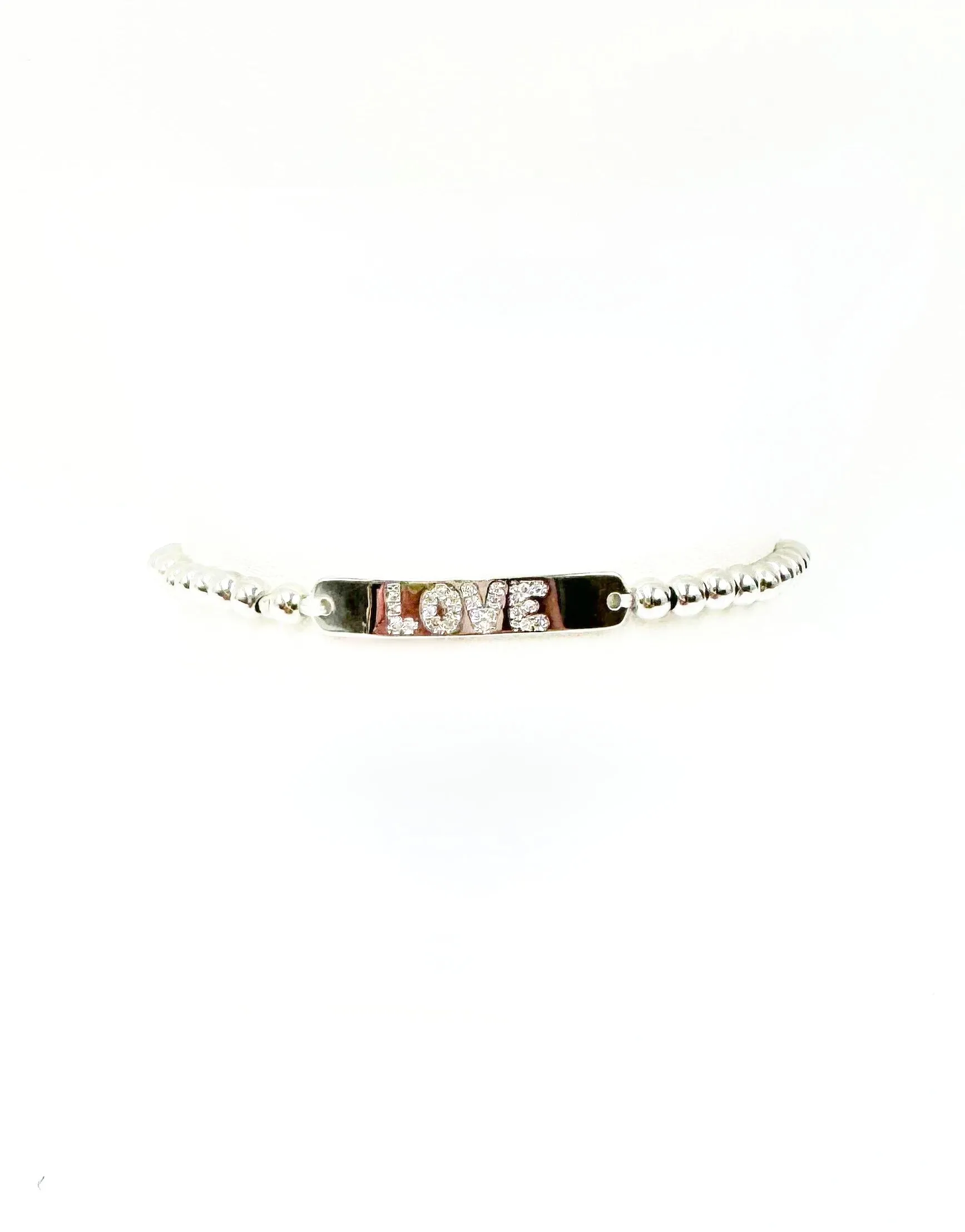 LOVE BAR ID BEADED STRETCH-SILVER