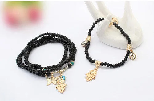 Lucky Kabbalah Fatima Hamsa Hand Blue Evil Eye Butterfly Charms Bracelets & Bangles Multilayer Beads Turkish Women Pulseras