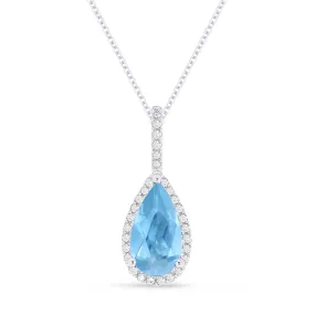 Madison L 14K White Gold 1.21ctw Halo Style Blue Topaz Necklace