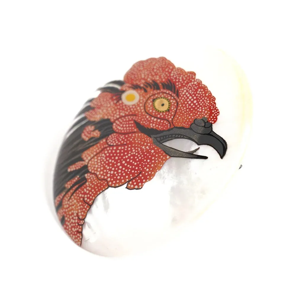 Maki-e Urushi Lacquer Brooch - White South Sea Pearl Shell / Imitative Rooster -, Traditional Japanese Urushi Lacquer Jewelry