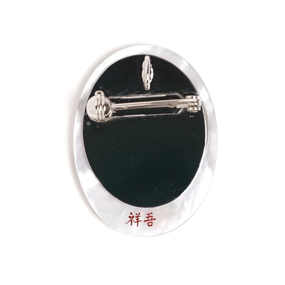 Maki-e Urushi Lacquer Brooch - White South Sea Pearl Shell / Ruddy Kingfisher -, Traditional Japanese Urushi Lacquer Jewelry