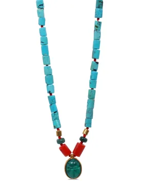 Malachite and Turquoise Beaded Necklace