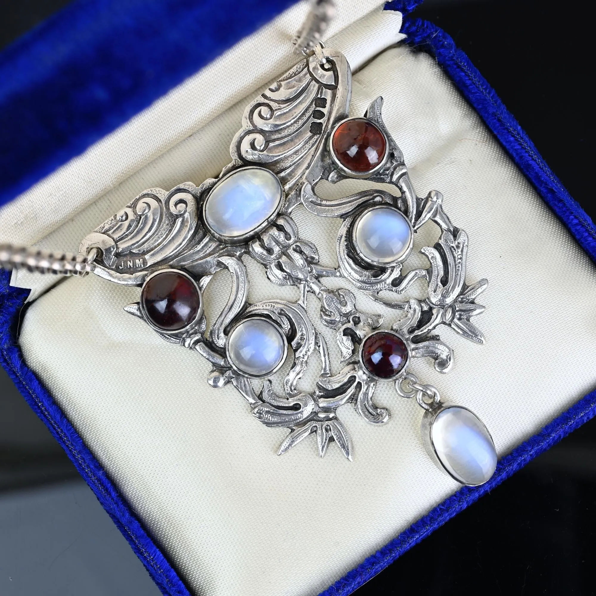 Mappin & Webb Arts and Crafts Garnet Moonstone Necklace