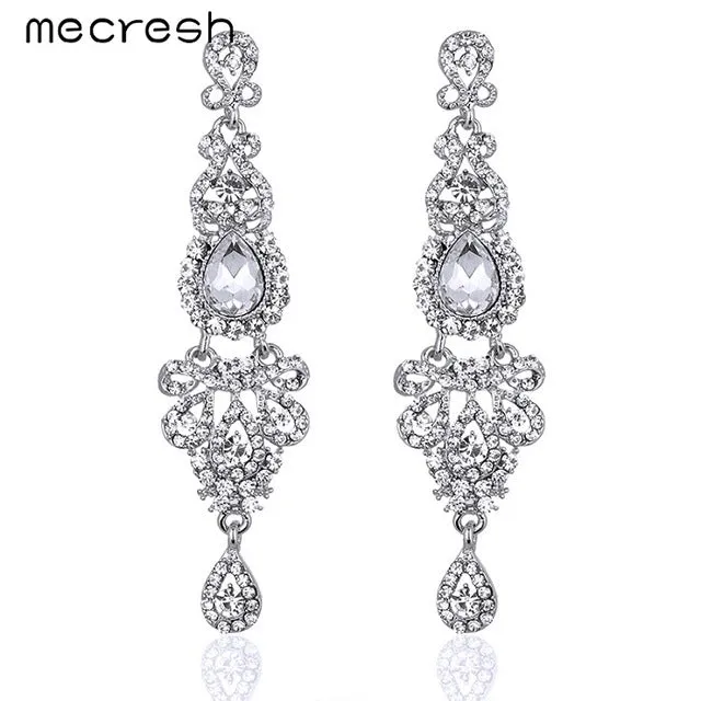 Mecresh 5 Colors Long Earrings Crystal Silver Color Women Bridal Chandelier Pendante Wedding Earrings Engagement Jewelry EH162