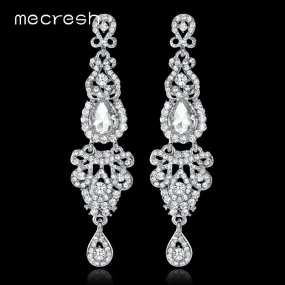 Mecresh 5 Colors Long Earrings Crystal Silver Color Women Bridal Chandelier Pendante Wedding Earrings Engagement Jewelry EH162