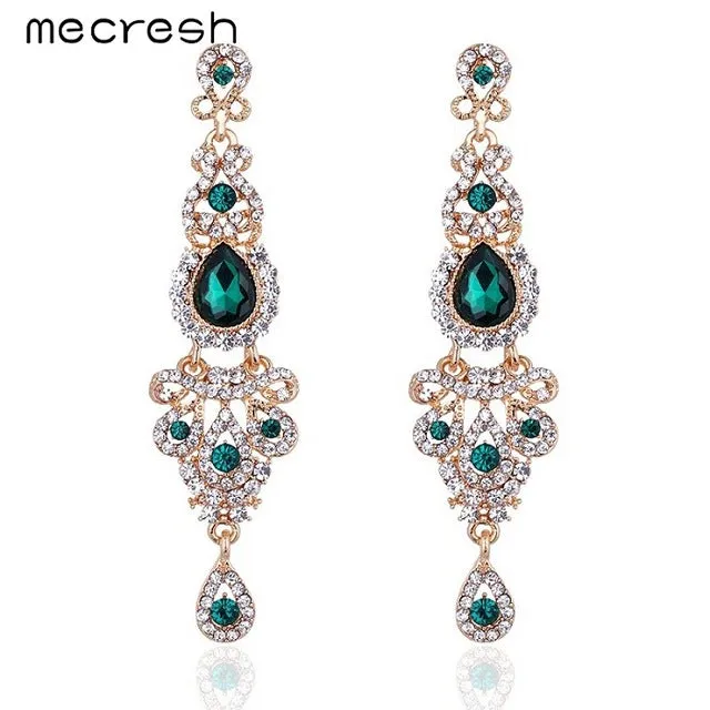 Mecresh 5 Colors Long Earrings Crystal Silver Color Women Bridal Chandelier Pendante Wedding Earrings Engagement Jewelry EH162