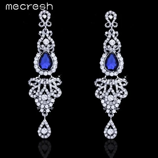 Mecresh 5 Colors Long Earrings Crystal Silver Color Women Bridal Chandelier Pendante Wedding Earrings Engagement Jewelry EH162