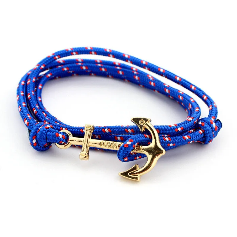 Men Jewelry Navy wind DIY Anchor Bracelet Weave Multilayer Bracelet for Women Cuir Bouton Pression Gold Plated Tom Hope