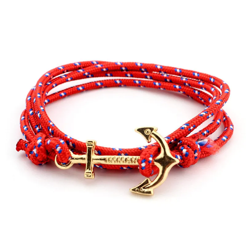 Men Jewelry Navy wind DIY Anchor Bracelet Weave Multilayer Bracelet for Women Cuir Bouton Pression Gold Plated Tom Hope