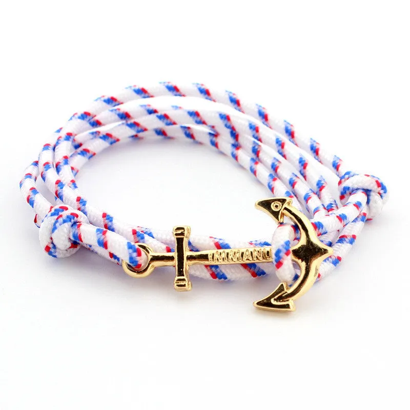 Men Jewelry Navy wind DIY Anchor Bracelet Weave Multilayer Bracelet for Women Cuir Bouton Pression Gold Plated Tom Hope