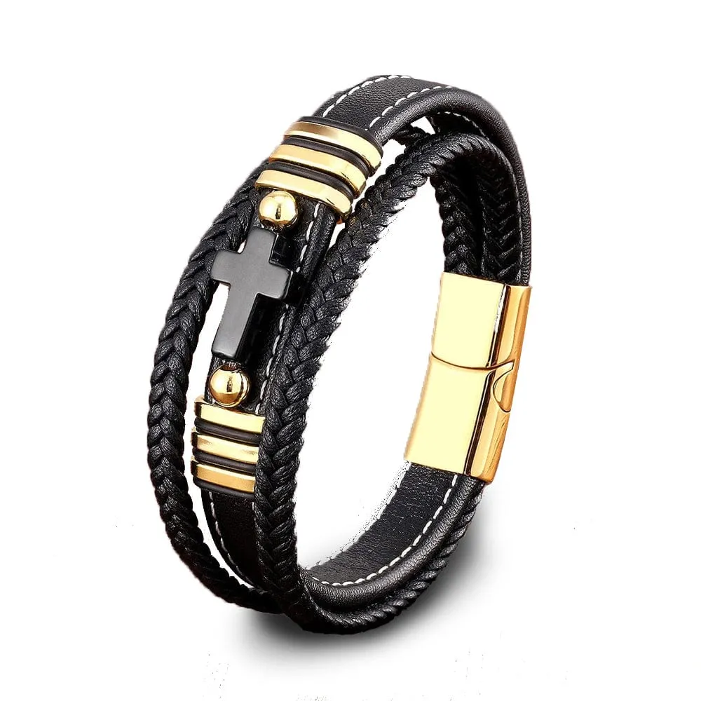 Men's Cross Bracelet <br> Multi Layer