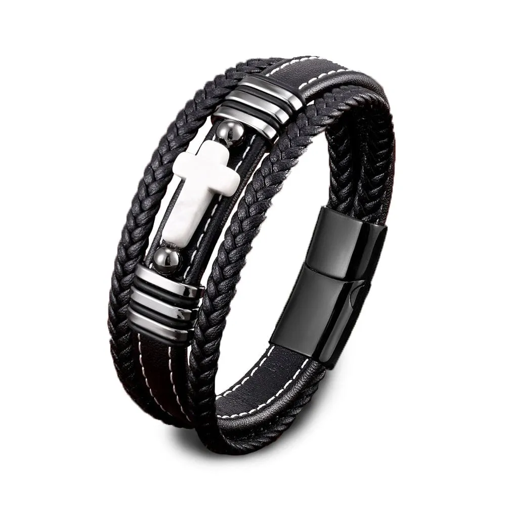 Men's Cross Bracelet <br> Multi Layer