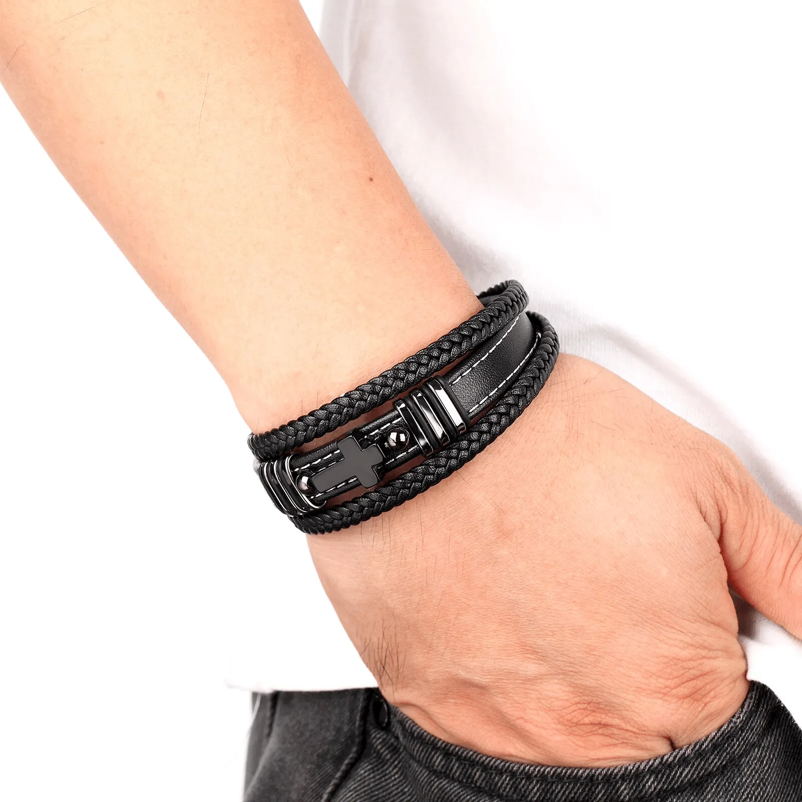 Men's Cross Bracelet <br> Multi Layer