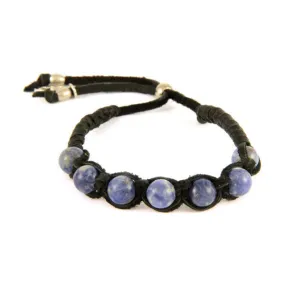 Mens Sodalite Semi Precious Beaded Deerskin Leather Adjustable Bracelet