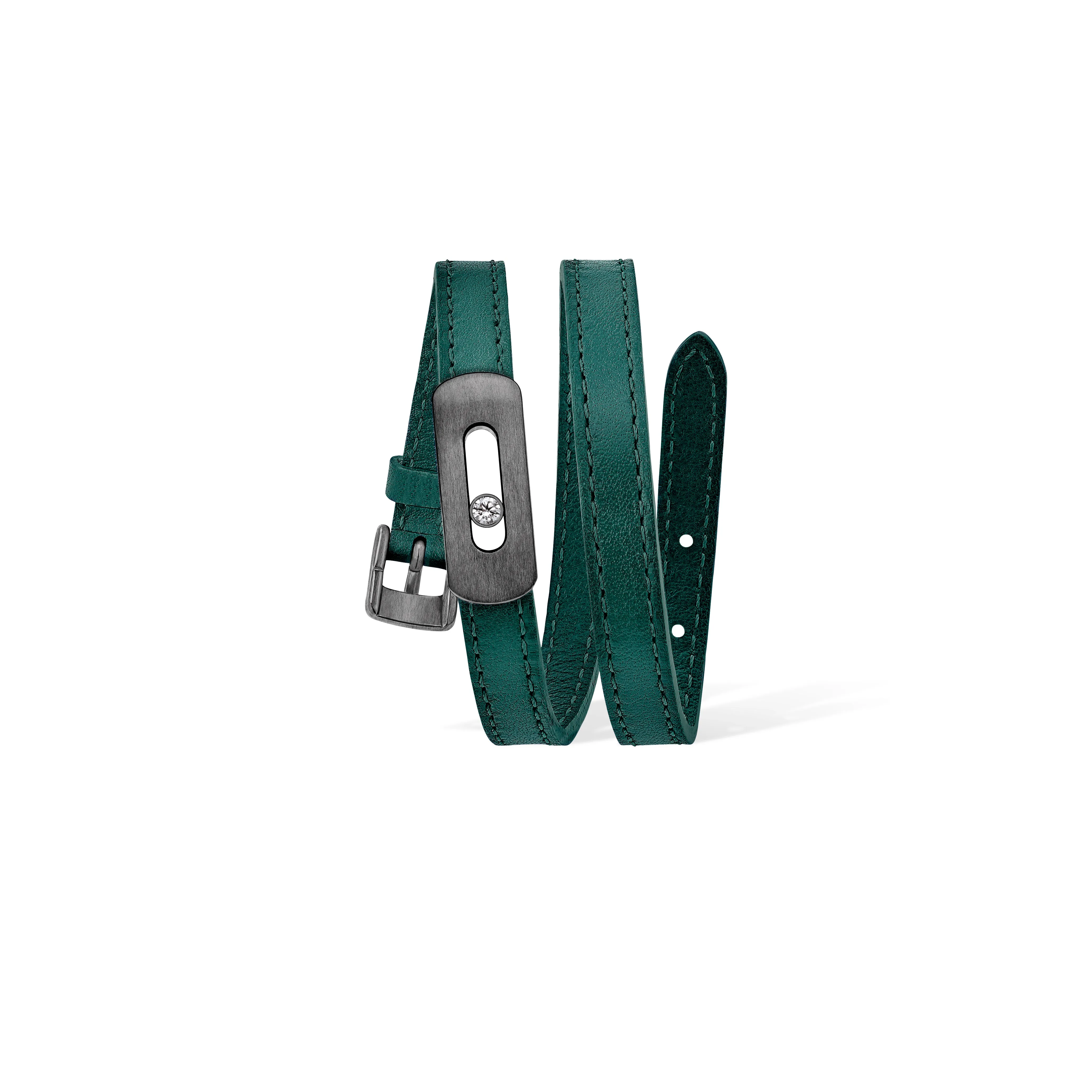 MESSIKA, MY MOVE LEATHER BRACELET, ENGLISH GREEN, DARK GREY TITANIUM