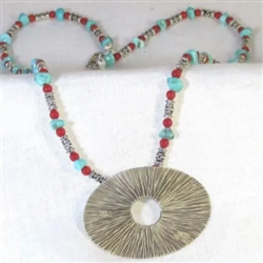 Mexican Turquoise Necklace With Big Bold Silver Pendant