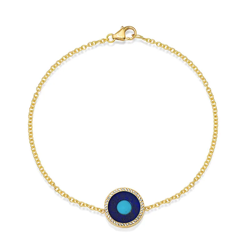 Mini Lapis Inlay Evil Eye Bracelet with Diamonds