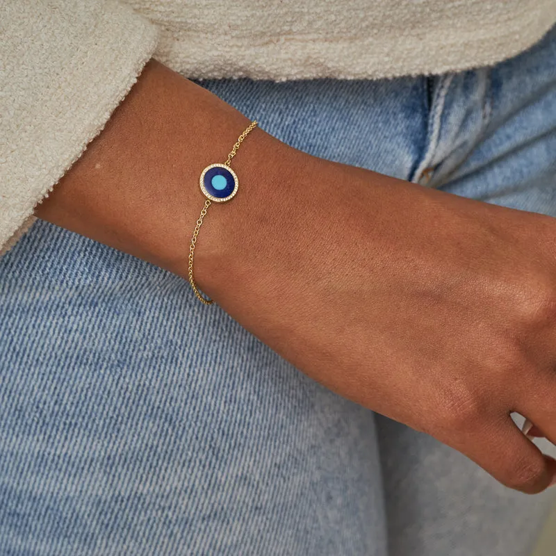 Mini Lapis Inlay Evil Eye Bracelet with Diamonds