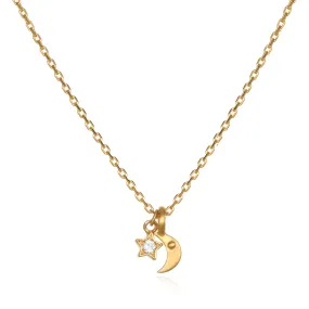 Moon & Star Dainty Gold Pendant Necklace