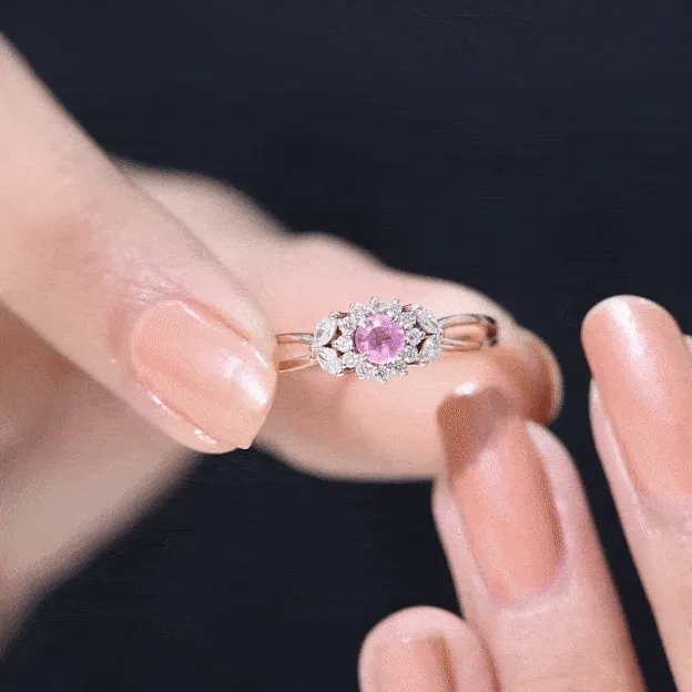 Morganite and Diamond Flower Engagement Ring with Split Shank