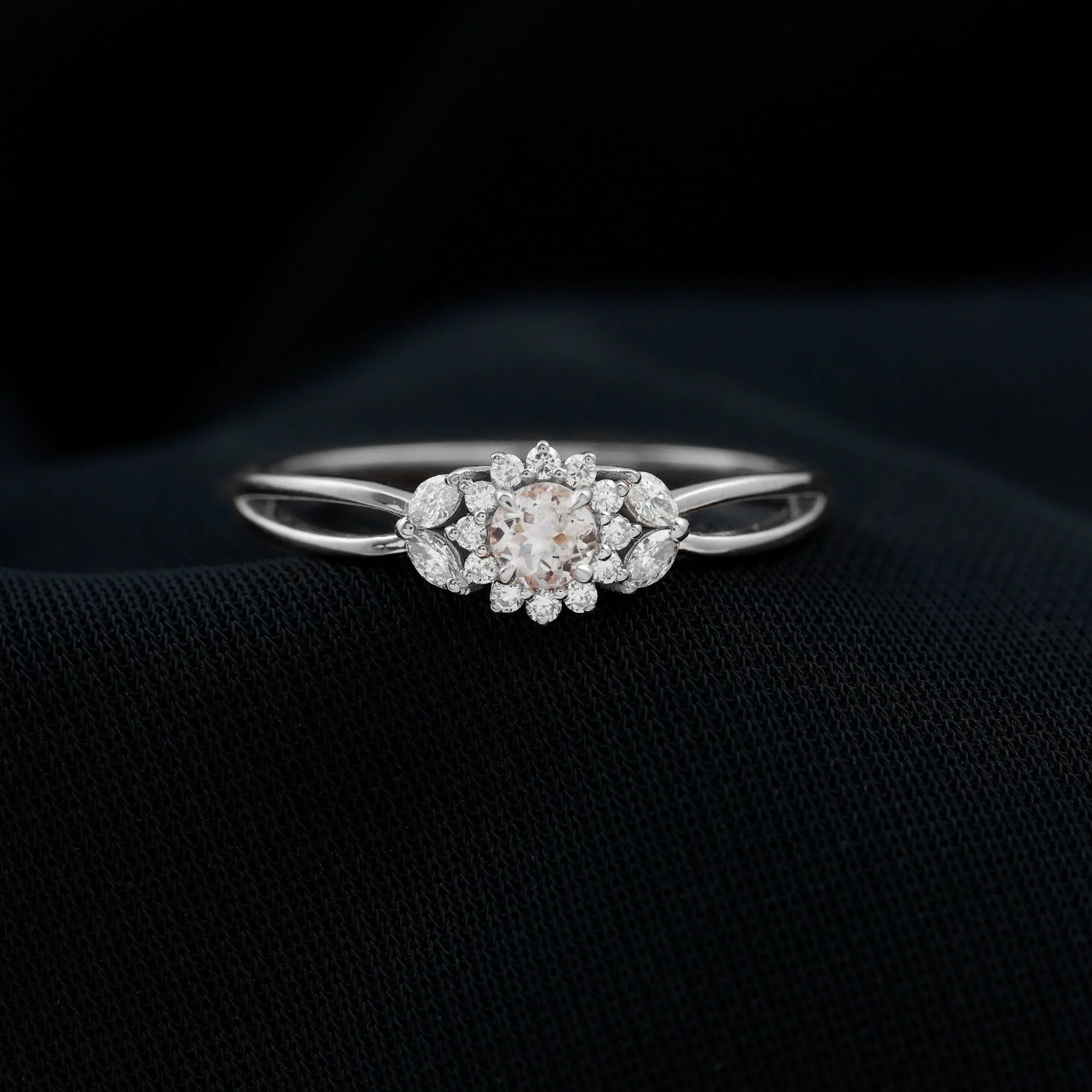 Morganite and Diamond Flower Engagement Ring with Split Shank