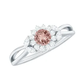 Morganite and Diamond Flower Engagement Ring with Split Shank