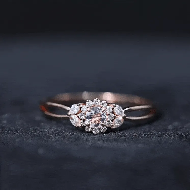 Morganite and Diamond Flower Engagement Ring with Split Shank