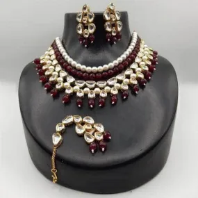 Moti Maroon Beads Set