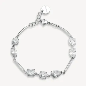 Multi-Stone Cubic Zirconia Station Bracelet in Stainless Steel