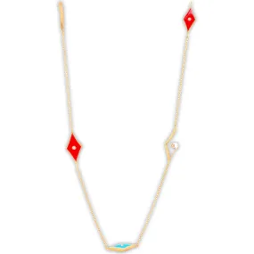 Multicolor Enamel Long Diamond Necklace