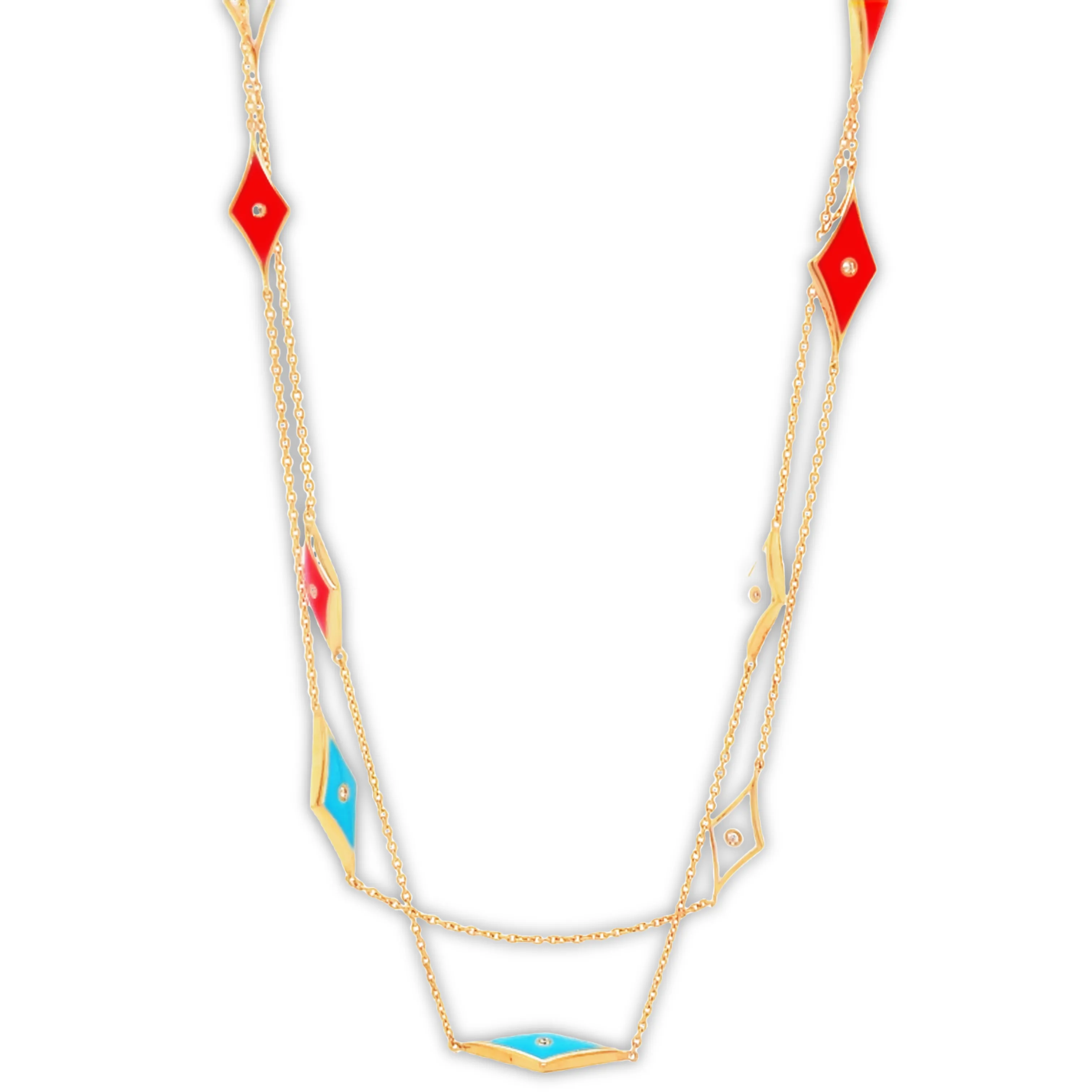 Multicolor Enamel Long Diamond Necklace