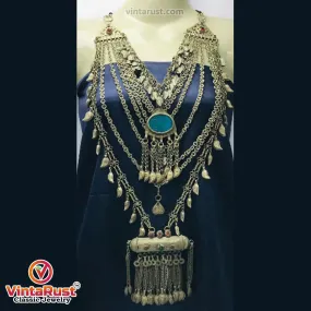 Multilayers Bib Necklace With Dangling Amulet Style Pendant