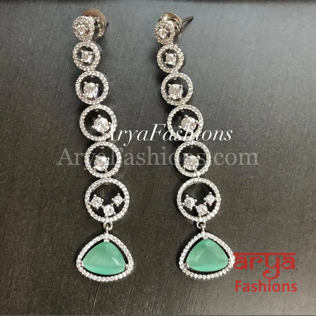 Naila Mint Green/Pink Silver CZ Chandelier Earrings