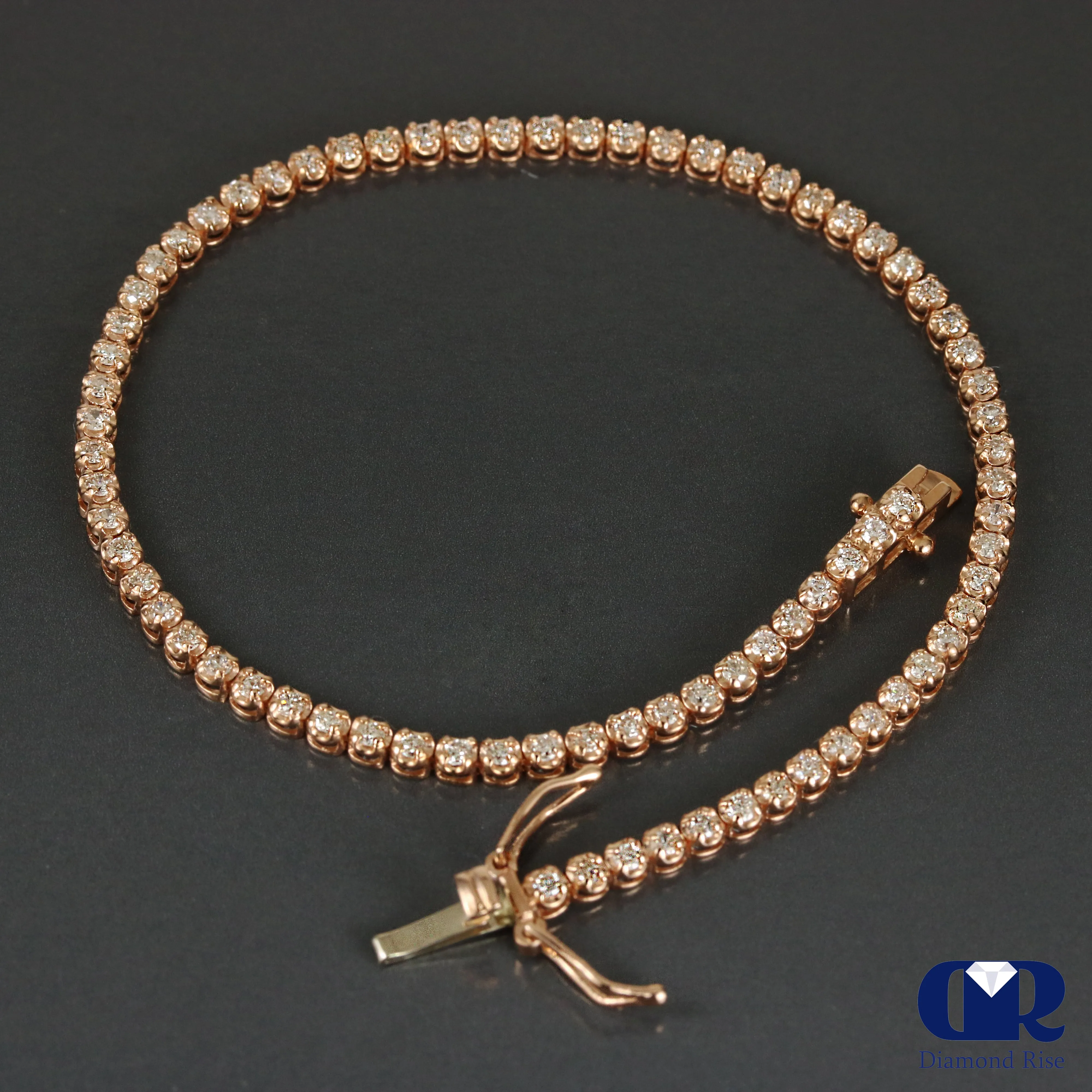 Natural 1.00 Carat Round Cut Diamond Tennis Bracelet 14K Rose Gold