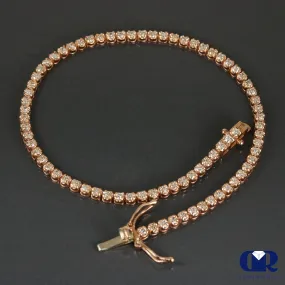 Natural 1.00 Carat Round Cut Diamond Tennis Bracelet 14K Rose Gold