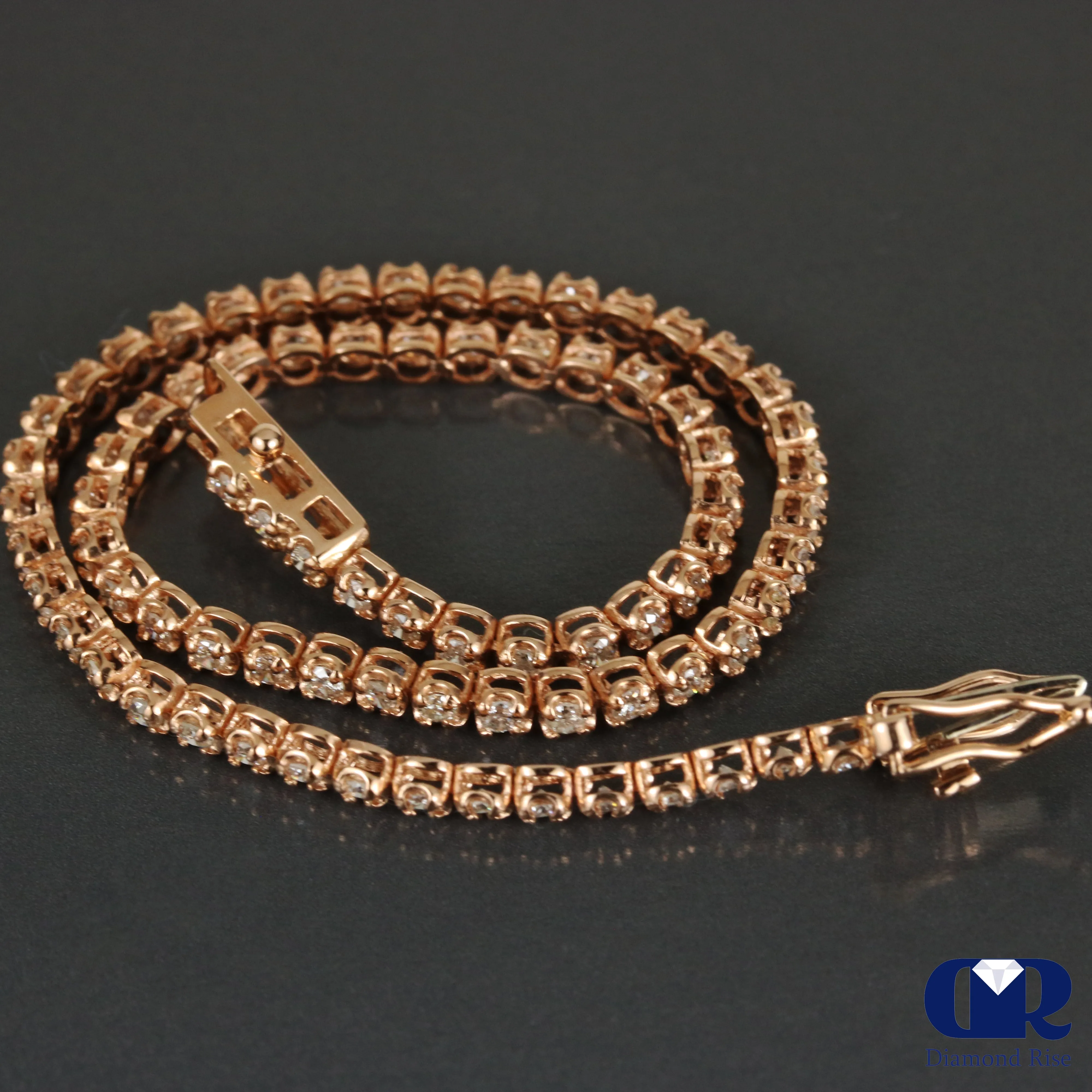 Natural 1.00 Carat Round Cut Diamond Tennis Bracelet 14K Rose Gold