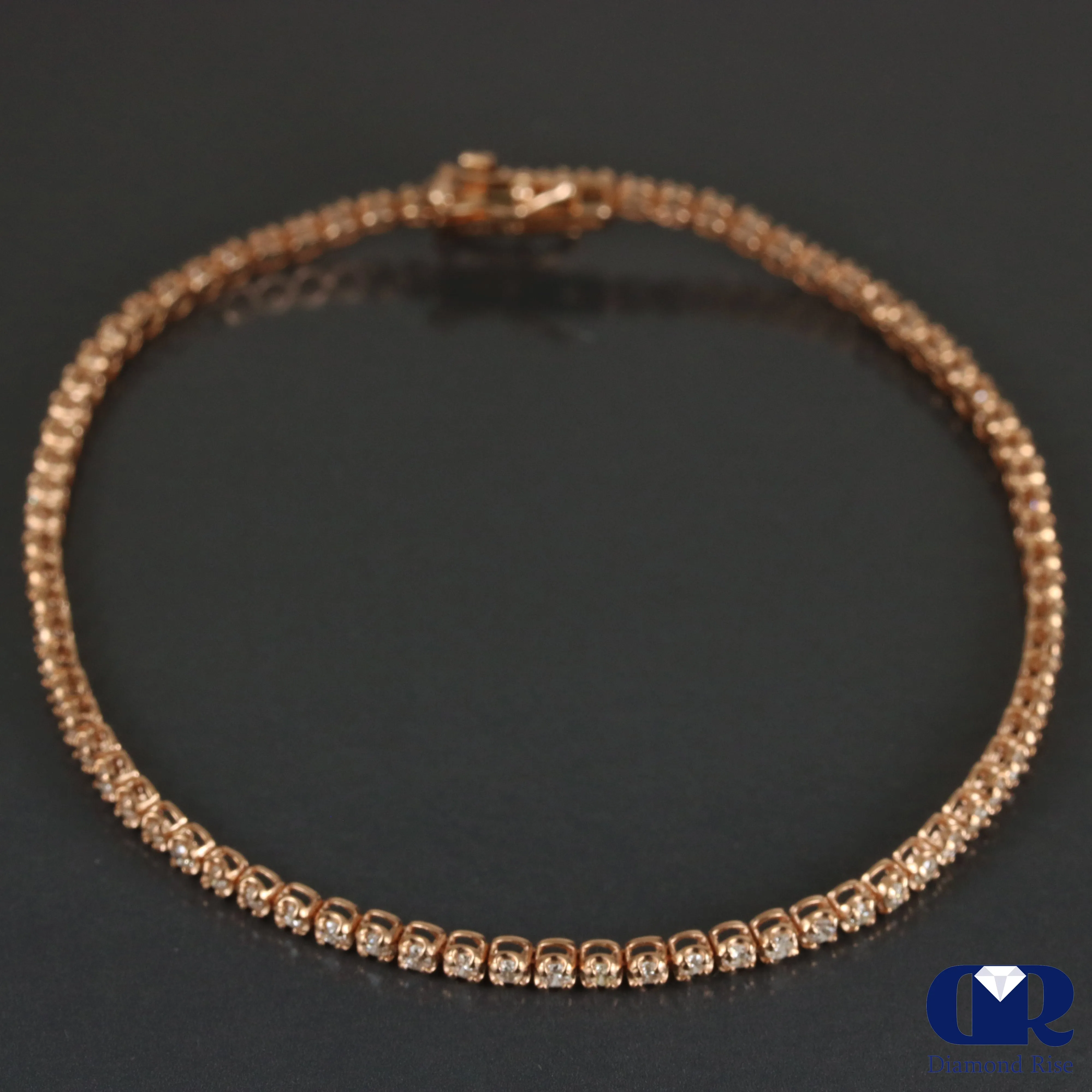 Natural 1.00 Carat Round Cut Diamond Tennis Bracelet 14K Rose Gold