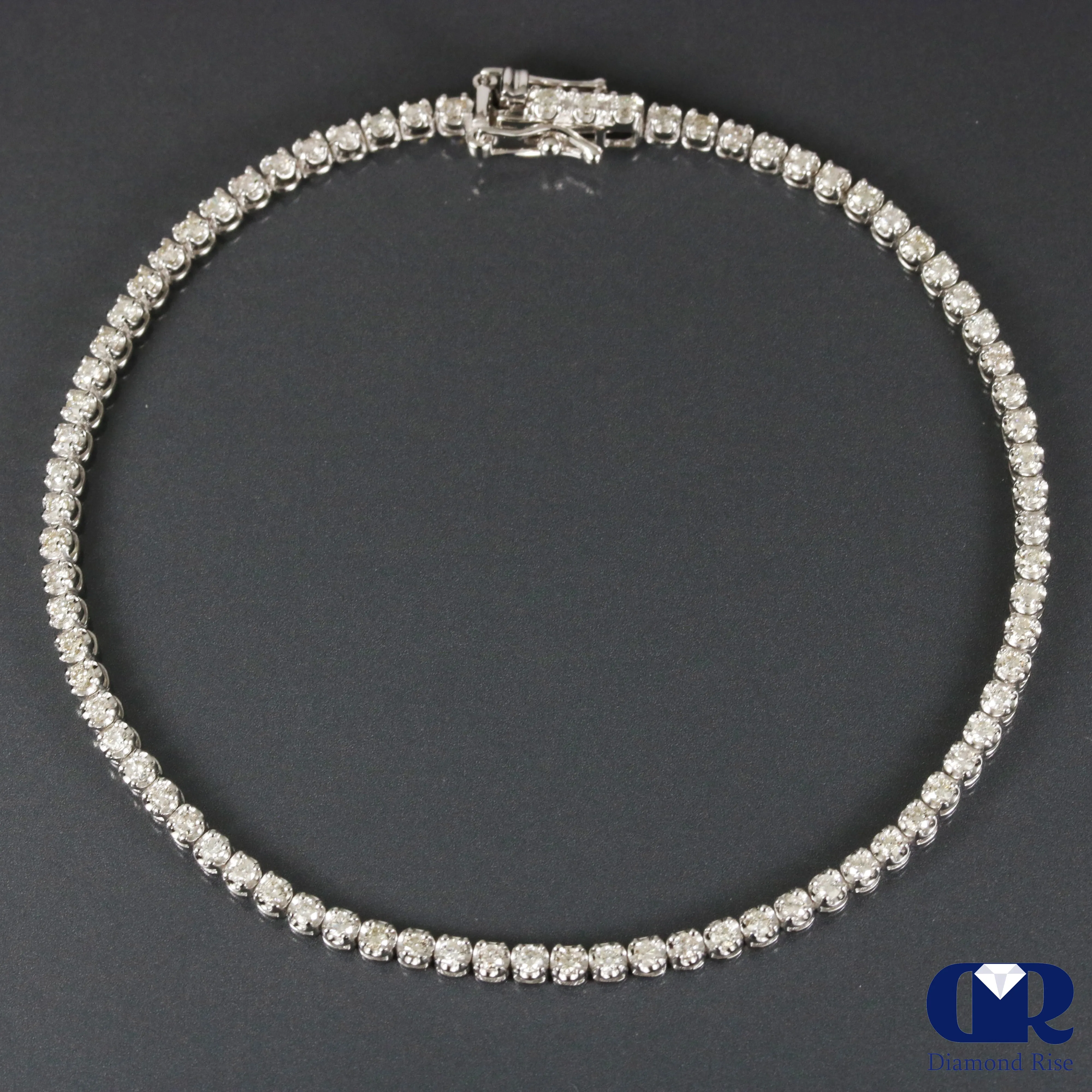 Natural 1.00 Carat Round Cut Diamond Tennis Bracelet In 14K White Gold 7"