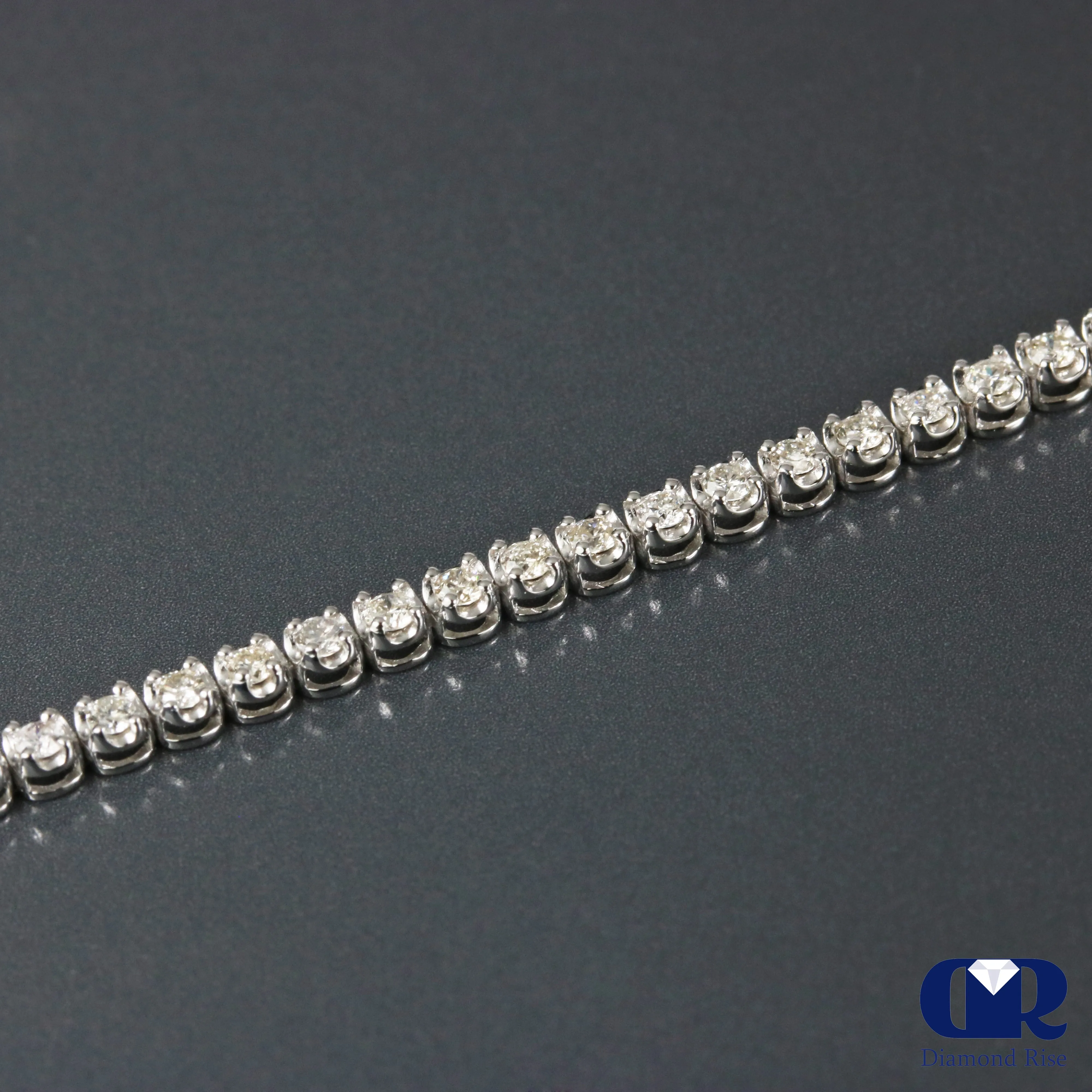 Natural 1.00 Carat Round Cut Diamond Tennis Bracelet In 14K White Gold 7"