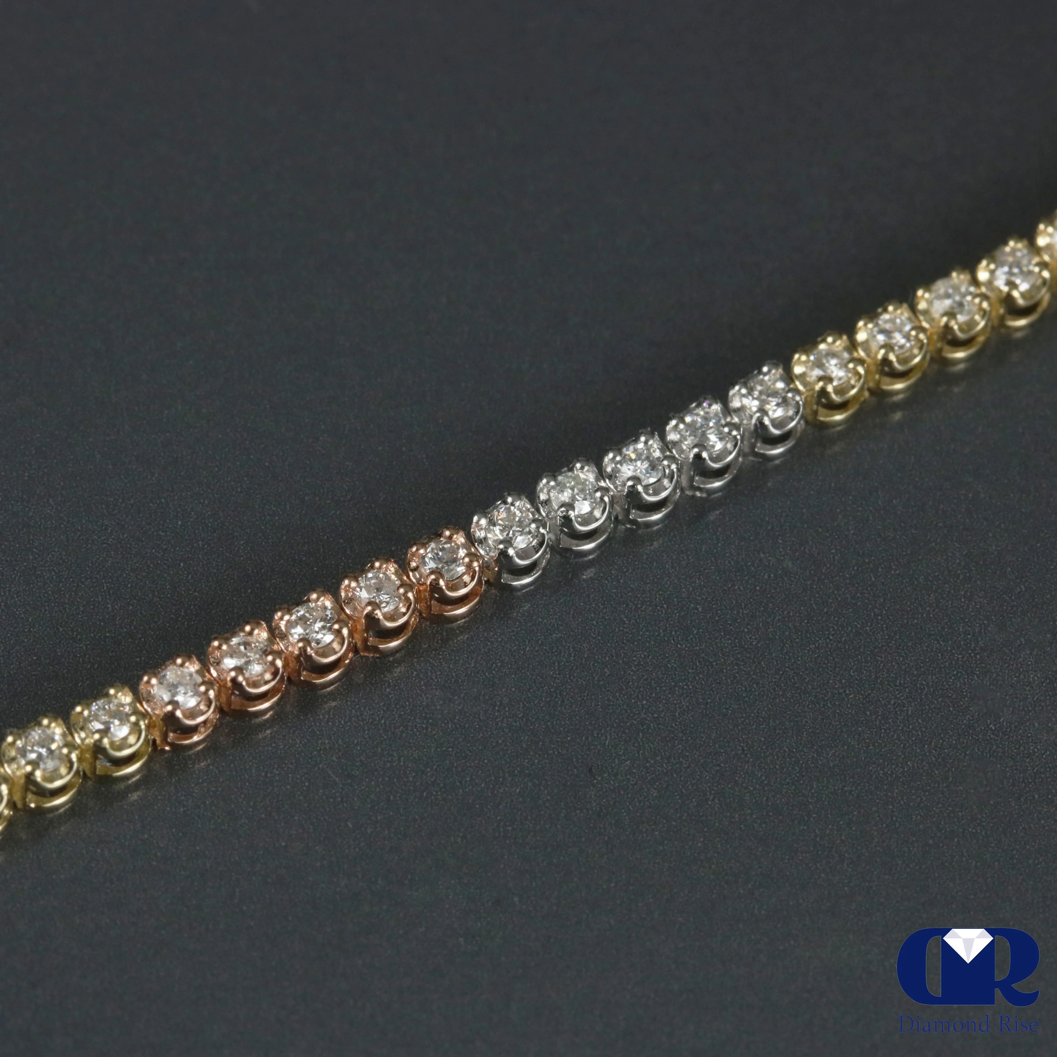 Natural 1.00 Ct Round Cut Diamond Tennis Bracelet In 14K Multicolor