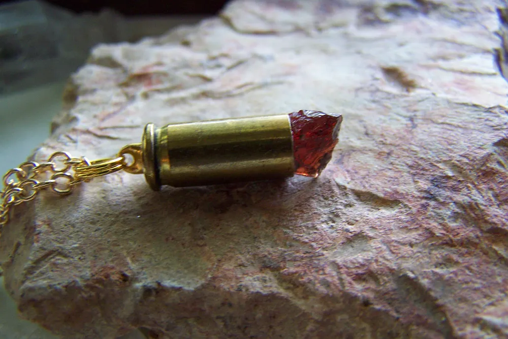 Natural Dark Red Garnet Raw Gemstone Bullet Jewelry Pendant