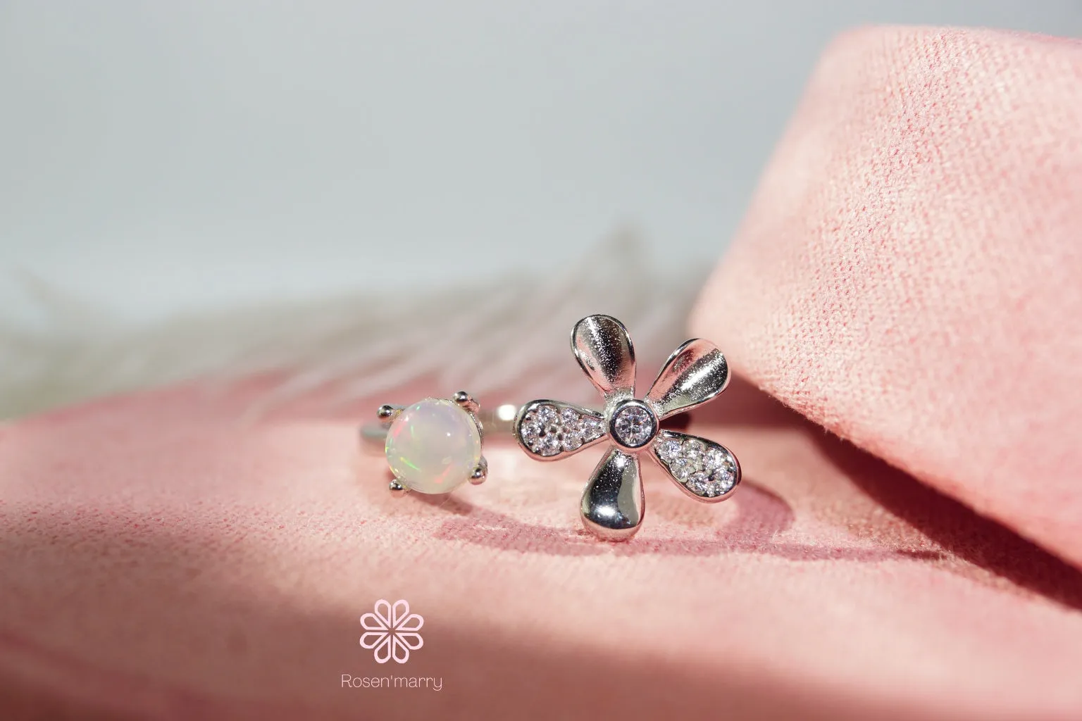 Natural Opal Flower Resizable Ring Sterling Silver925.