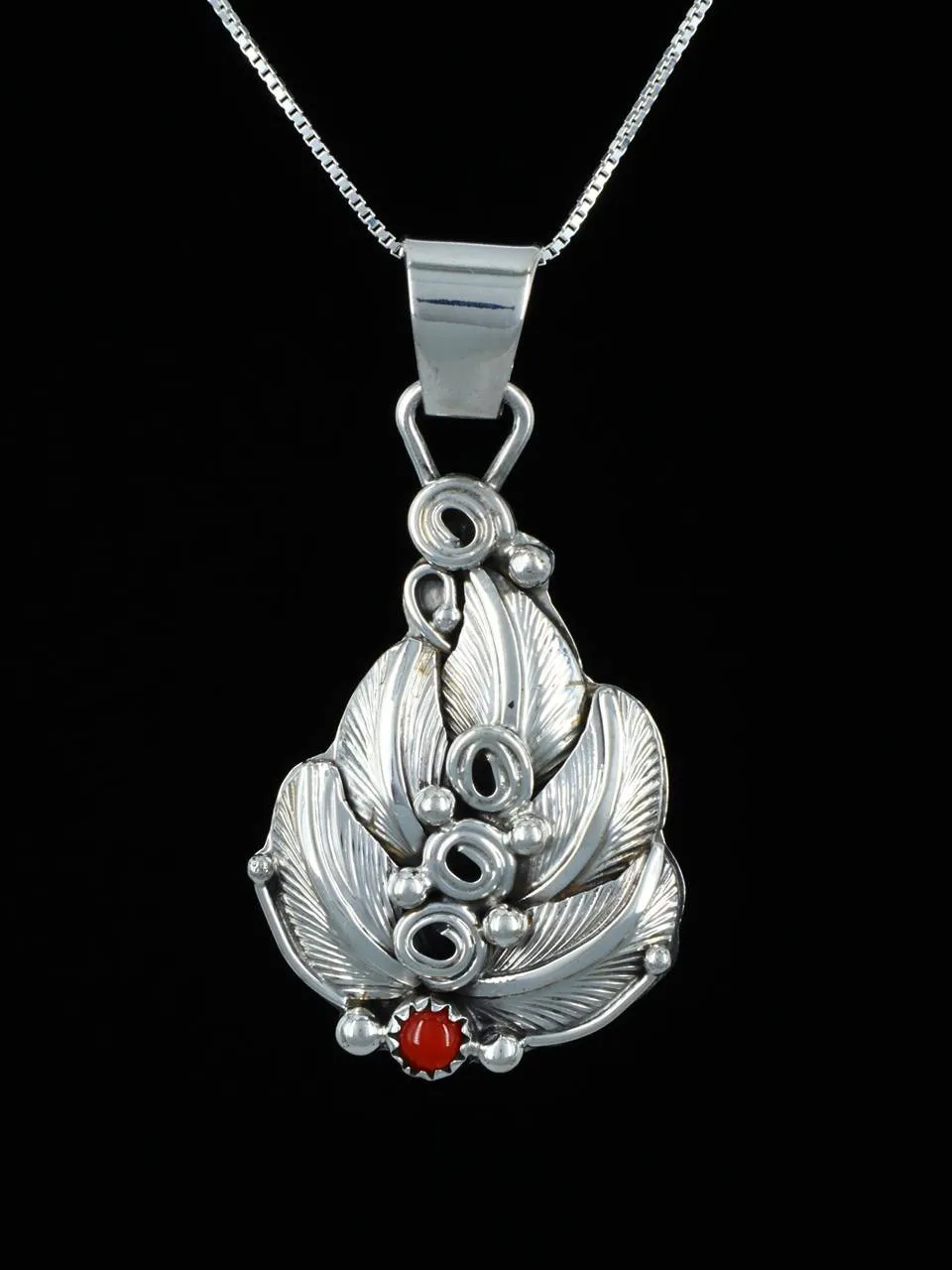 Navajo Sterling Silver Sculpted Coral Pendant