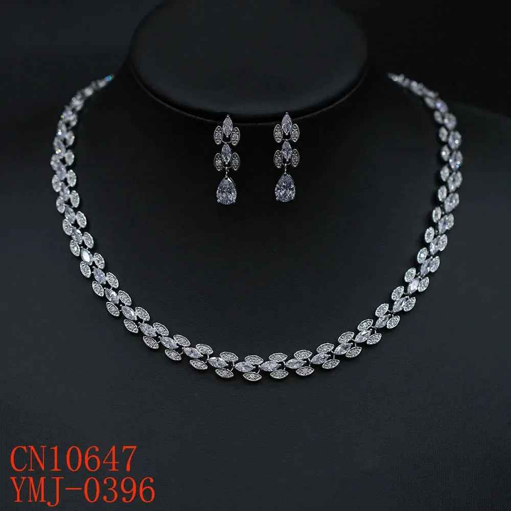 New Sparkling Cubic Zirconia Wedding Banquet Necklace Earrings Set Bridal Party Costume Jewelry Sets CN10647