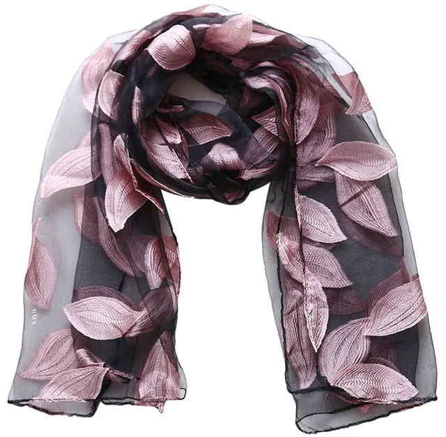 New Spring Summer Scarf Leaf Cut Flowers Scarves  Cover Up For Women Shawls