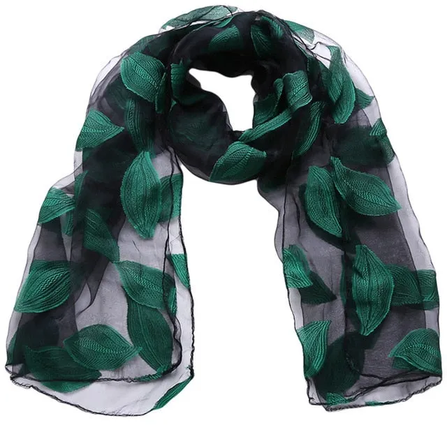 New Spring Summer Scarf Leaf Cut Flowers Scarves  Cover Up For Women Shawls