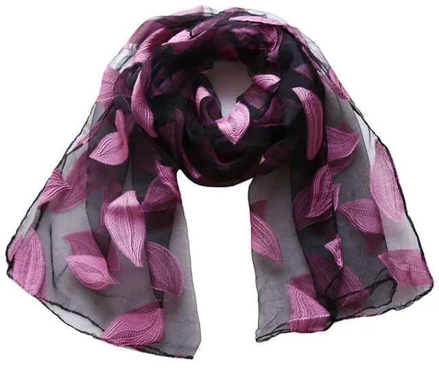 New Spring Summer Scarf Leaf Cut Flowers Scarves  Cover Up For Women Shawls