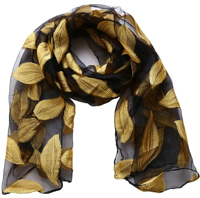 New Spring Summer Scarf Leaf Cut Flowers Scarves  Cover Up For Women Shawls