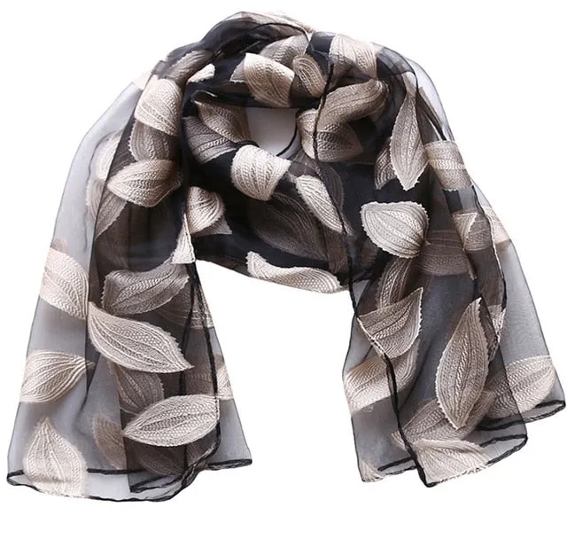 New Spring Summer Scarf Leaf Cut Flowers Scarves  Cover Up For Women Shawls