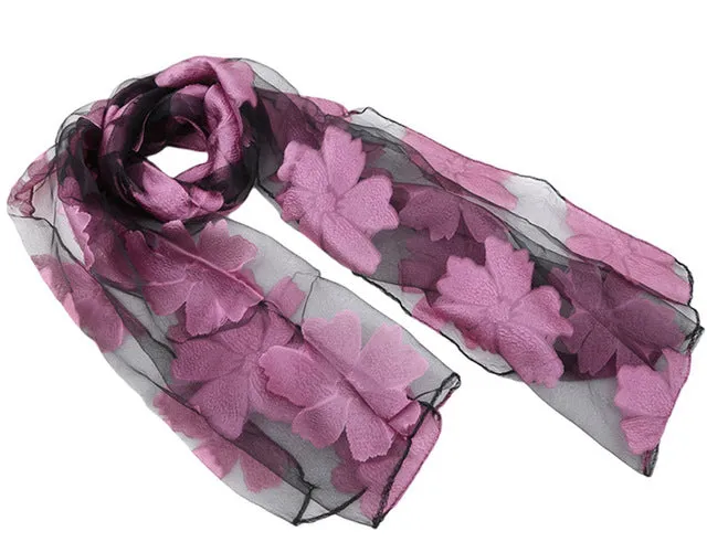 New Spring Summer Scarf Leaf Cut Flowers Scarves  Cover Up For Women Shawls